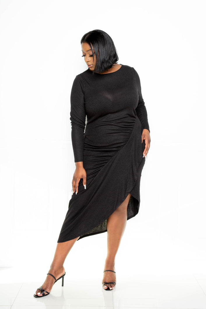 Qudee Asymmetrical Sweater Dress With Waterfall Ruffle