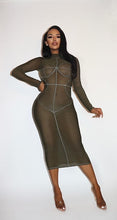 Load image into Gallery viewer, Long Sleeve Power Mesh Mock Neck Bodycon Dress With Contrast Stitching